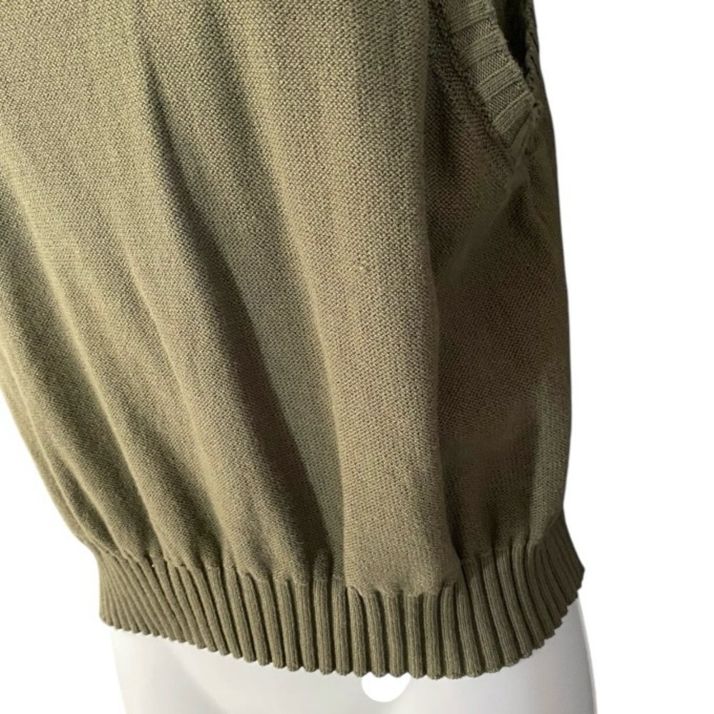 Olive Green Sweater Vest L 100% Cotton Preppy Academia Layering Knit Collegiate - Picture 7 of 8